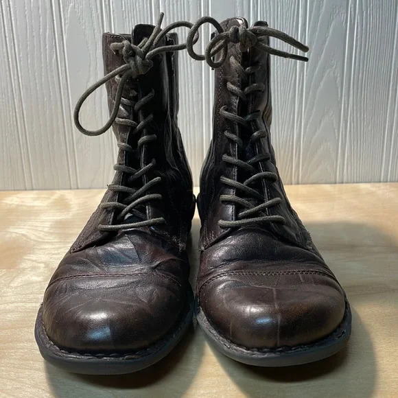 Clarks Bendables Nikki Plaza Genuine Leather Combat Boots - Brown - Picture 4 of 10